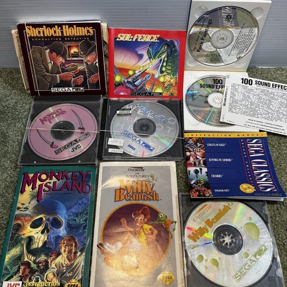 4 Sega CD Game LotMonkey Island, Sol-feace, Sherlock, + Extras W Instructions